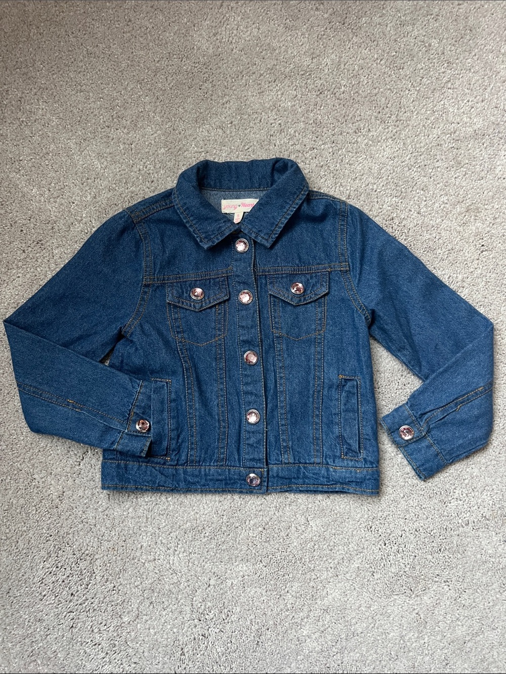 Girls' Dark Blue Denim Jacket with Button-Front - Classic Jean Coat (size 5)